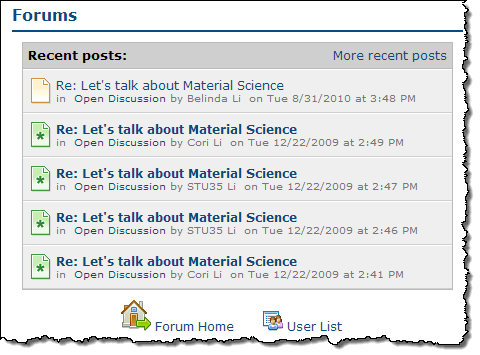 Default view of Forums screen