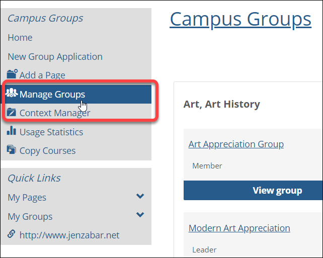 Manage Groups on left sidebar
