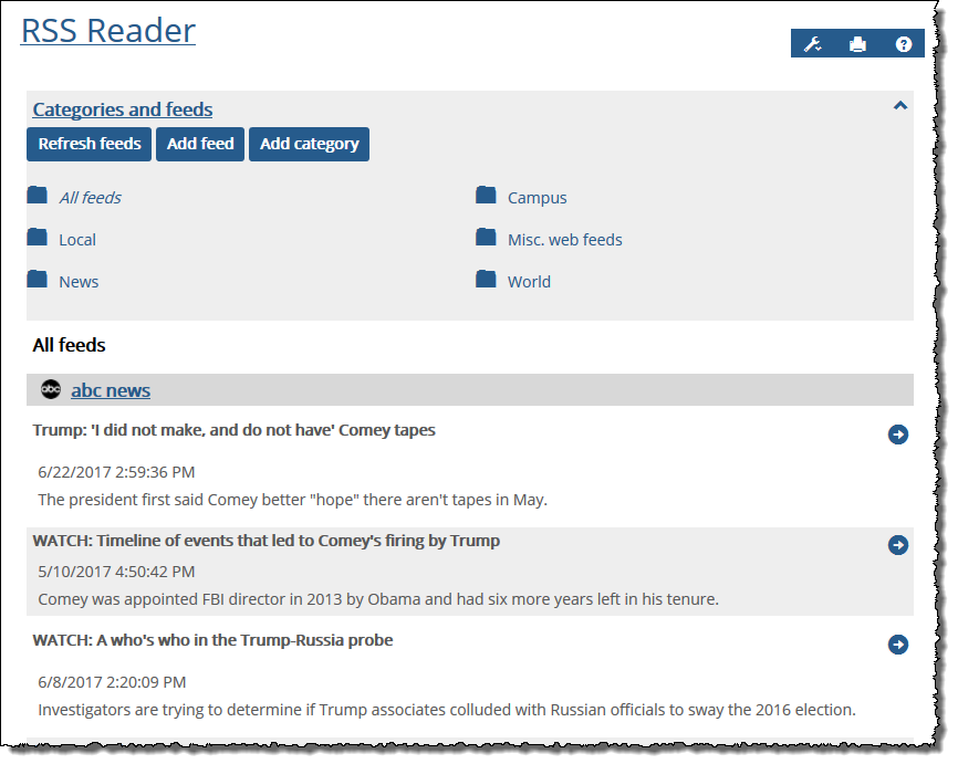 RSS Reader screen