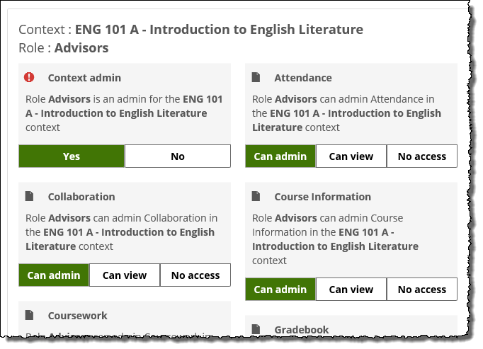Context admin box showing green Yes and Can admin buttons.