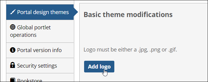 Basic theme modifications section showing Add logo button.