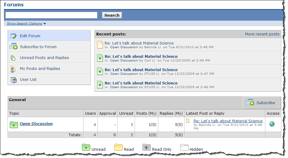 Forum Home screen example