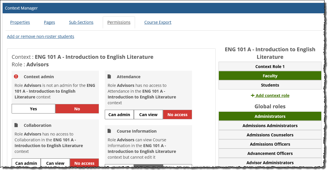 Permissions for selected role display on the left.