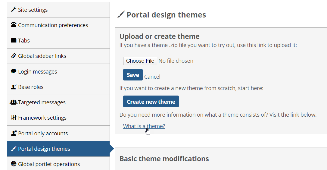 Portal design themes screen
