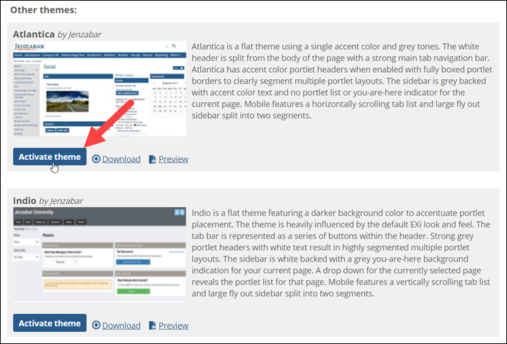 Activate theme button below Other themes heading