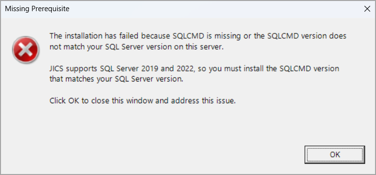 Missing Prerequisite pop-up window