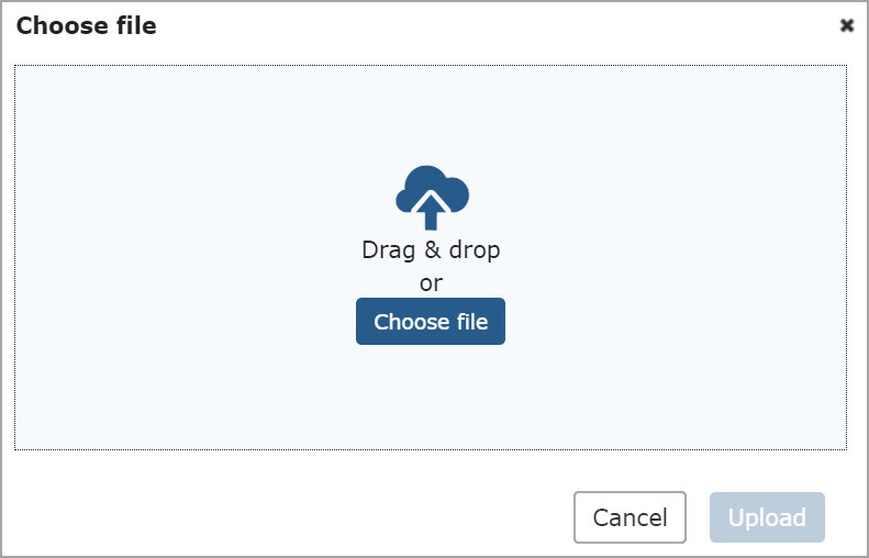 Choose file popup window­ (drag & drop or choose a file)