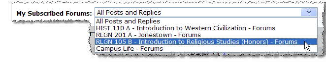 My Subscribed Forums drop-down menu options
