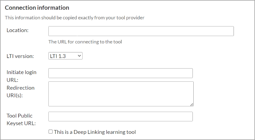 If it is a Deep Linking learning tool, click that checkbox.
