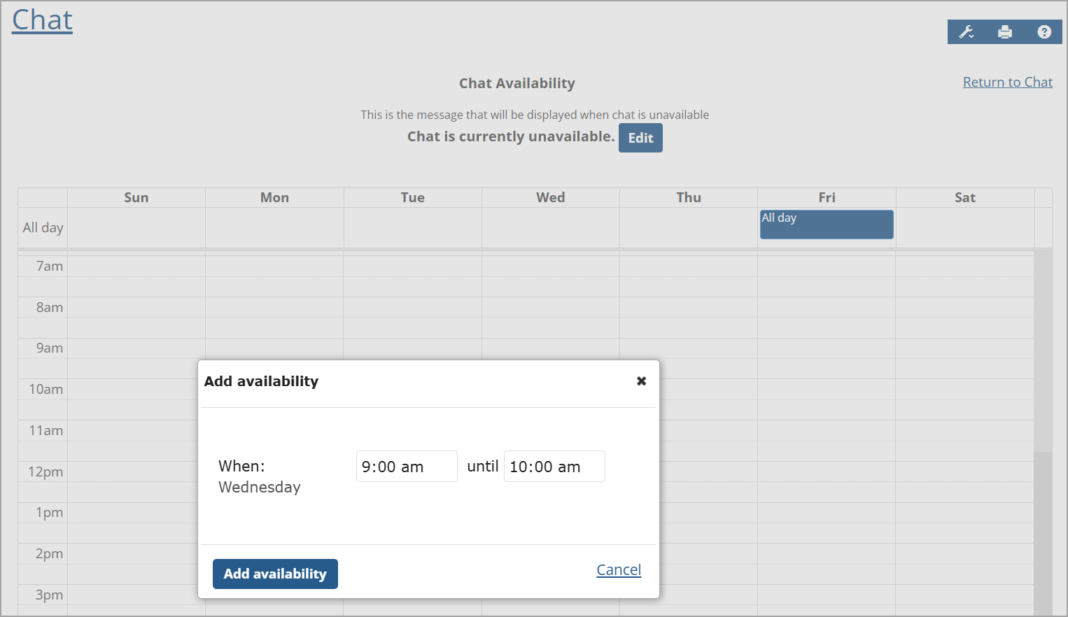 Add availability pop-up window in Chat feature