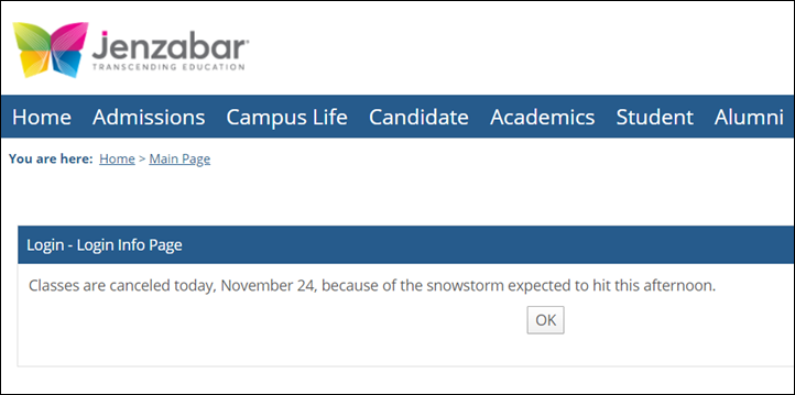 Login message on Login Info Page