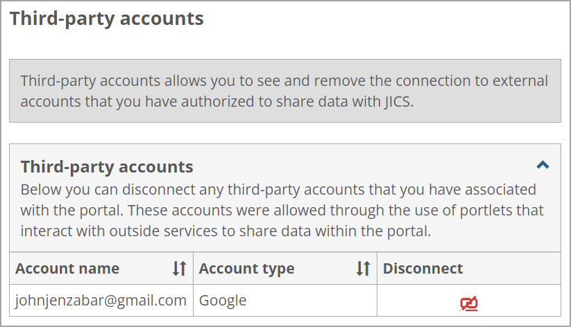 Third-party accounts screen