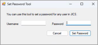 Set Password Tool pop-up window