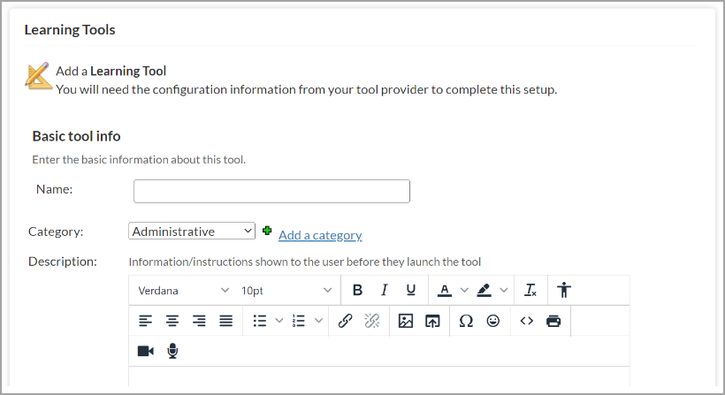 Enter a name, category, and description for the tool.