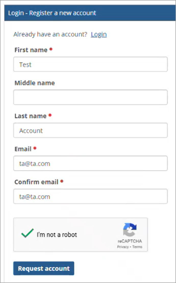Register a new account screen