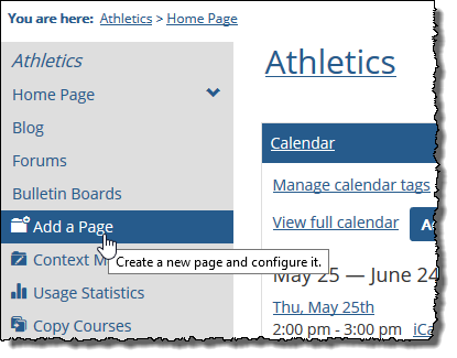 Left sidebar displays Add a Page.