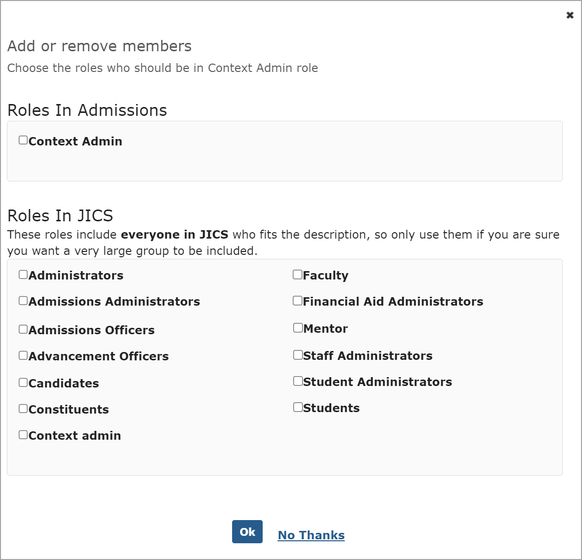 Add or remove members window