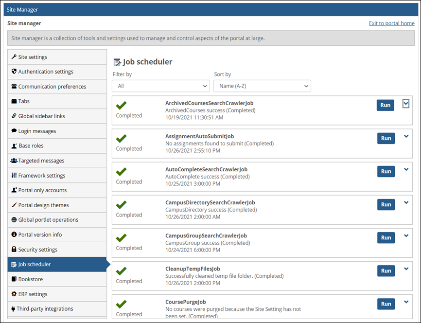 Job scheduler page in Site Manager