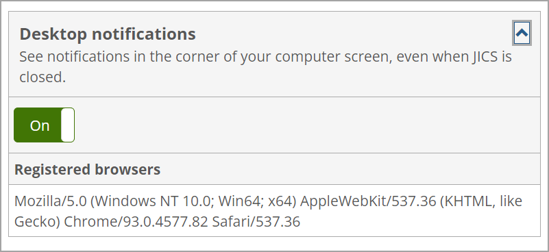 Desktop notifications section shows Registered browsers.