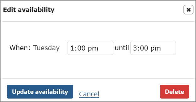 Edit availability pop-up window in Chat feature