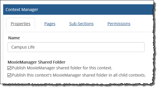Context Manager screen showing Properties tab.