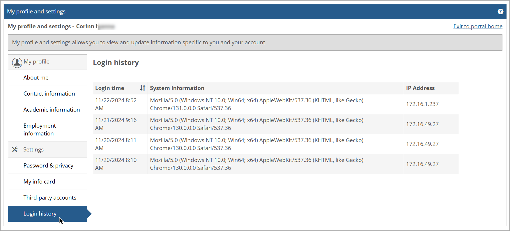 New Login history tab and screen