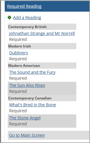 Required Reading screen