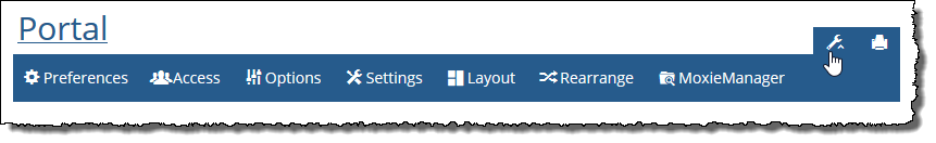 Wrench icon at the top of most pages within Portal