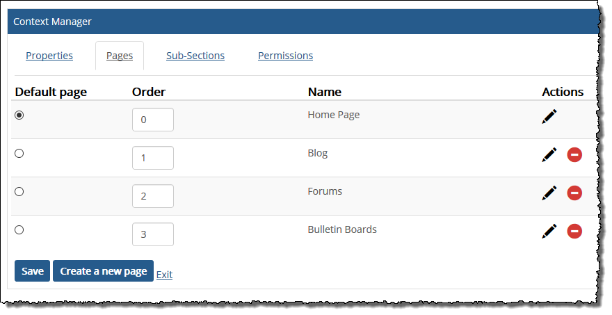 Order column shows page number order.