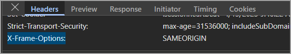Image of "X-Frame-Options" value showing "SAMEORIGIN".