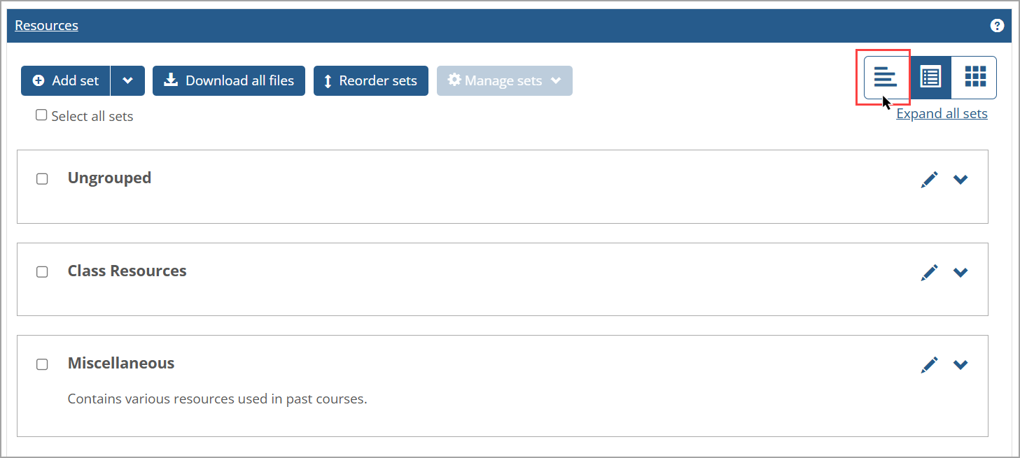 Basic View button on Resources Main Screen