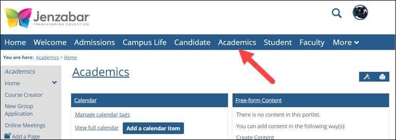 Academics tab