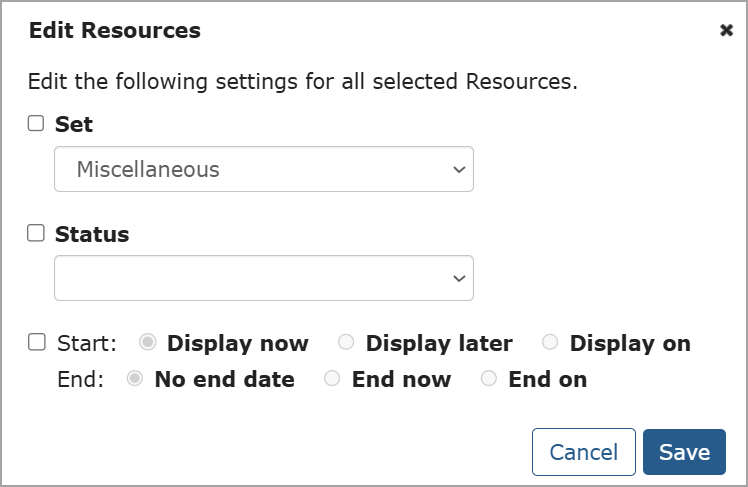 Edit Resources pop-up window