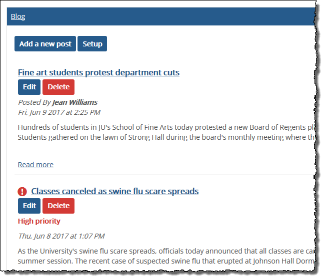 Blog post showing poster's name.