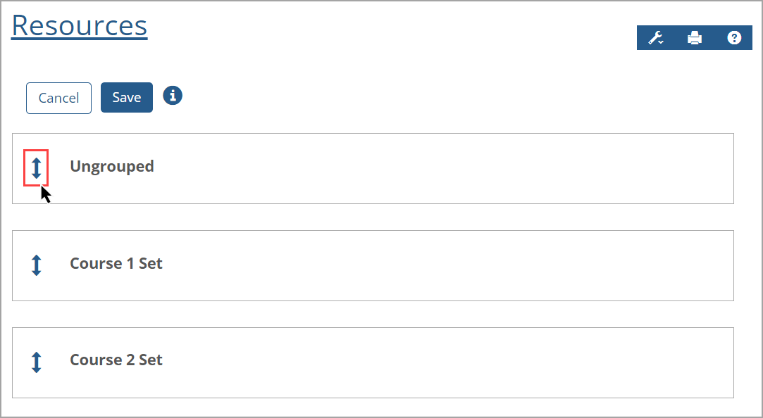 Reorder arrows icon on left of sets on Resources screen