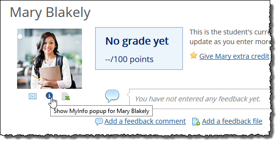 Blue "i" icon to display My Info card.