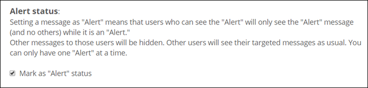 Alert status message and checkbox