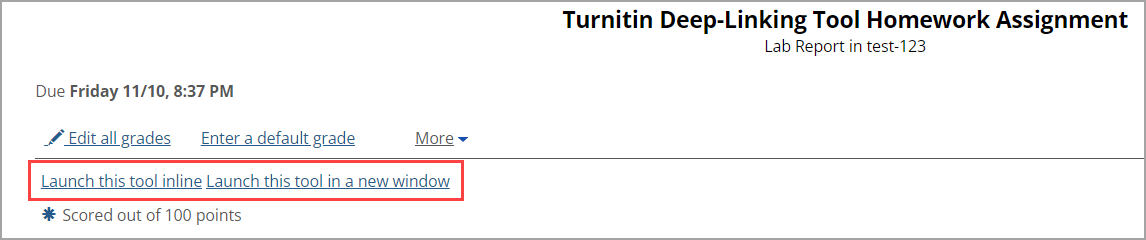 Two launch links near the top of the specific assignment's page