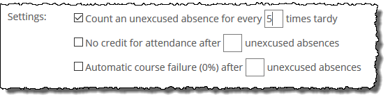 Three Settings fields with options