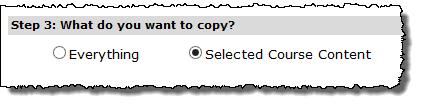 Step 3: What do you want to copy? Selected Course Content radio button chosen.