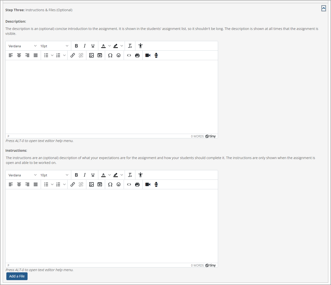 Optional Step Three section of Creating an Assignment