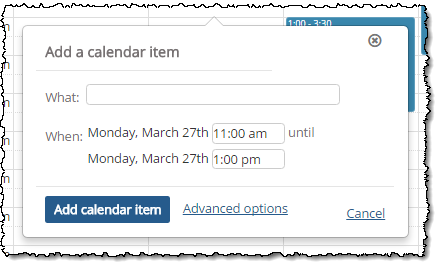 Add a calendar item pop-up window