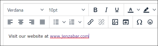 Link shown in the text editor.