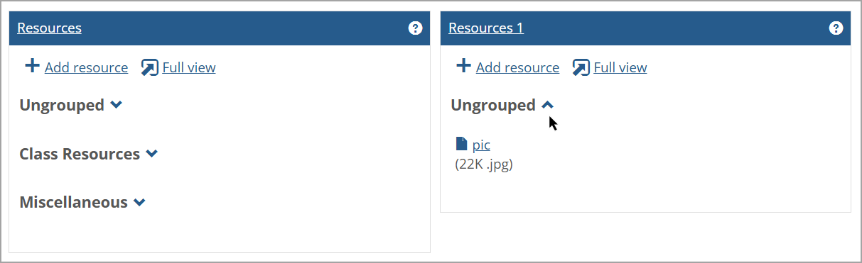 Basic View of two Resources portlets side by side