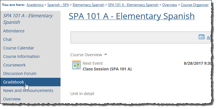 The Gradebook option is in the sidebar.