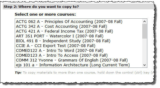 Step 2: Where do you want to copy to? list