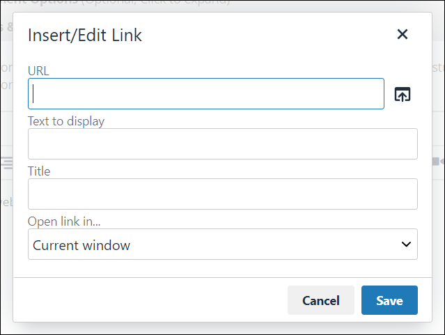 ​Insert/Edit Link​​ pop-up window