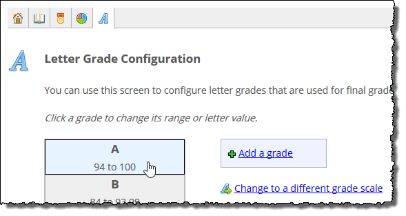 Letter Grade Configuration screen shows grades.