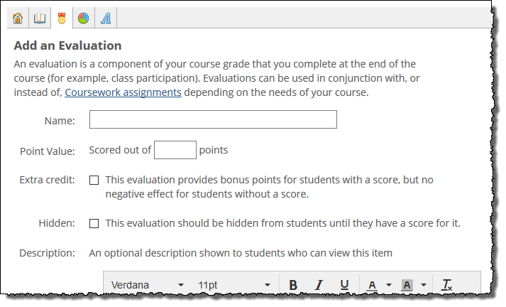 The Add an Evaluation screen