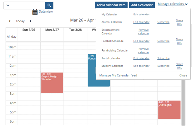 Calendars showing Subscribe options.